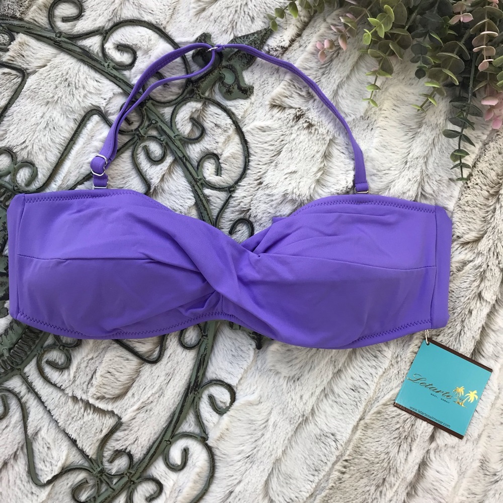 [Letarte] Purple Twisty Bandeau Bikini Top Size M Medium Womens Swimwear Swim